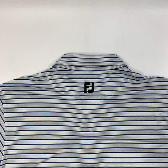 FJ FootJoy Shirt Men L Large Blue Grey Striped Droptail Hem Stretch Golf Polo - Picture 8 of 11